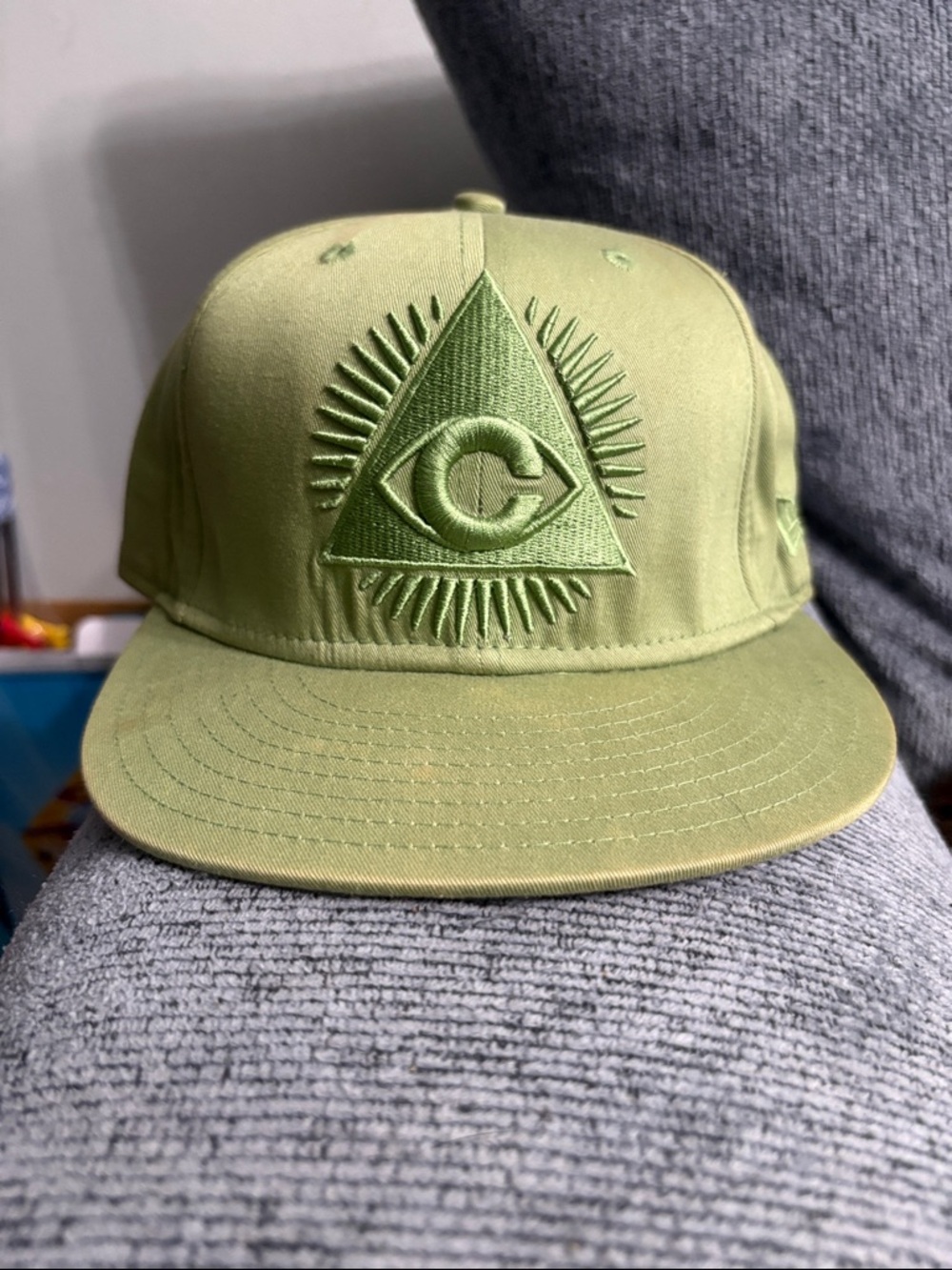 Green Embroidered Pyramid Eye Snapback Hat